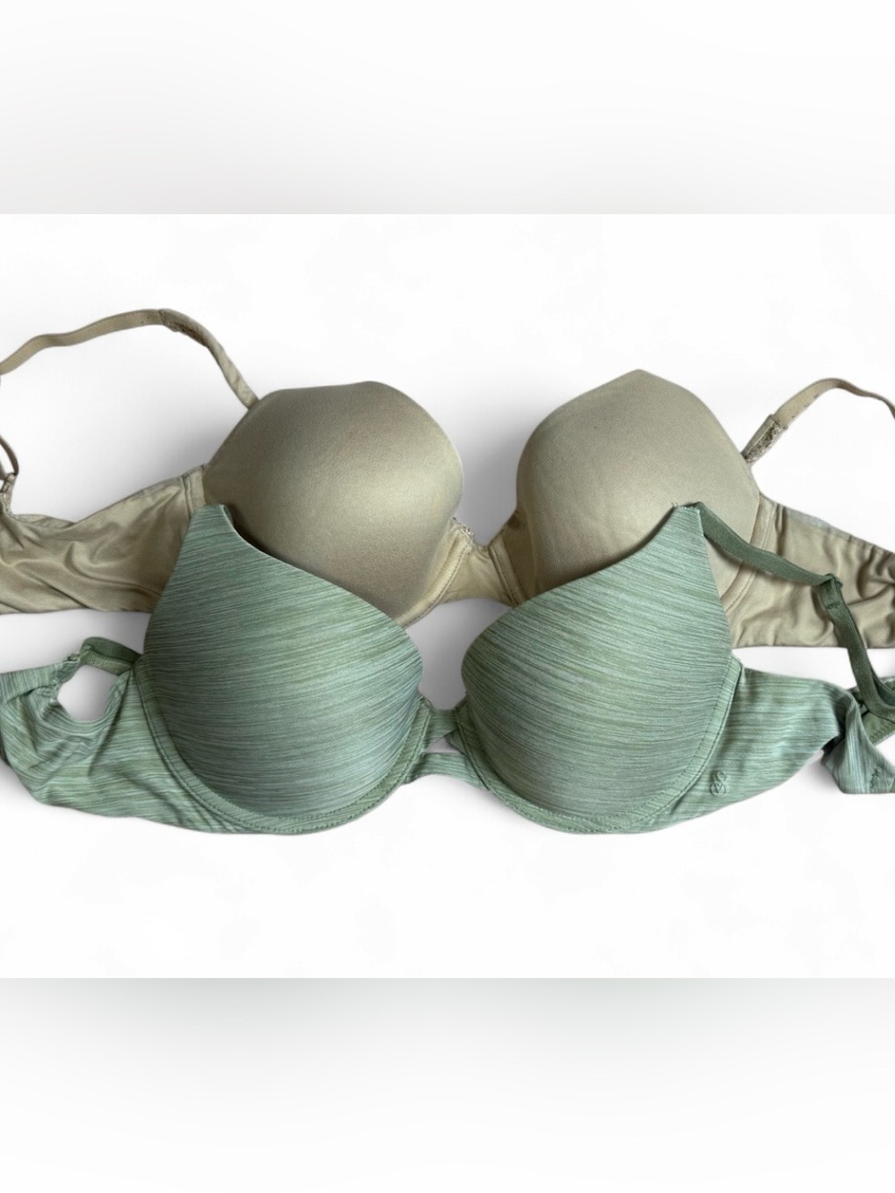 Victoria's Secret 32D Two Bra Bundle Perfect Shape Green Bra & Body Nude Bra
